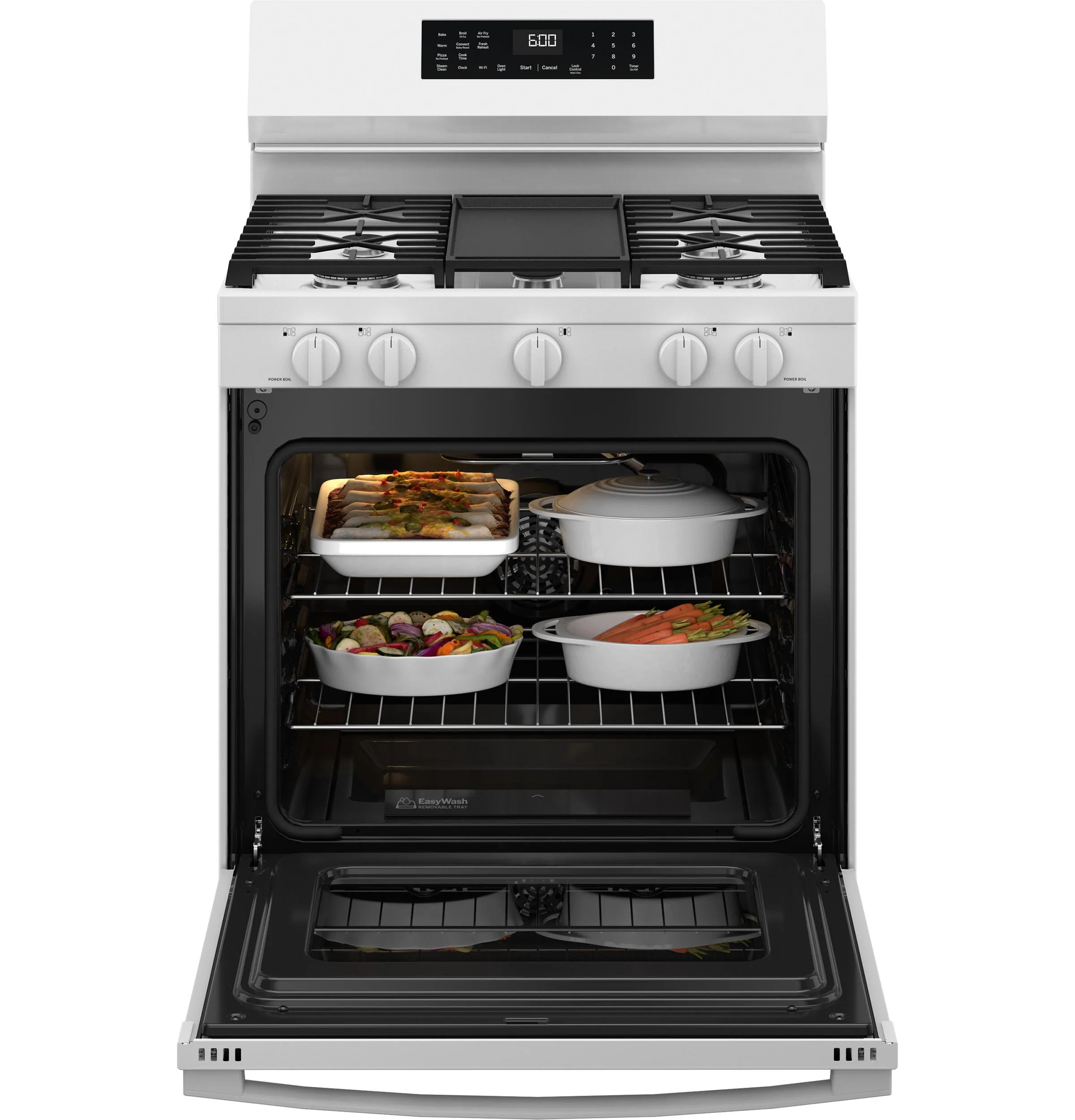 Ge Appliances GGF600AVWW Ge? 30" Free-Standing Gas Convection Range With No Preheat Air Fry And Easywash&#8482; Oven Tray