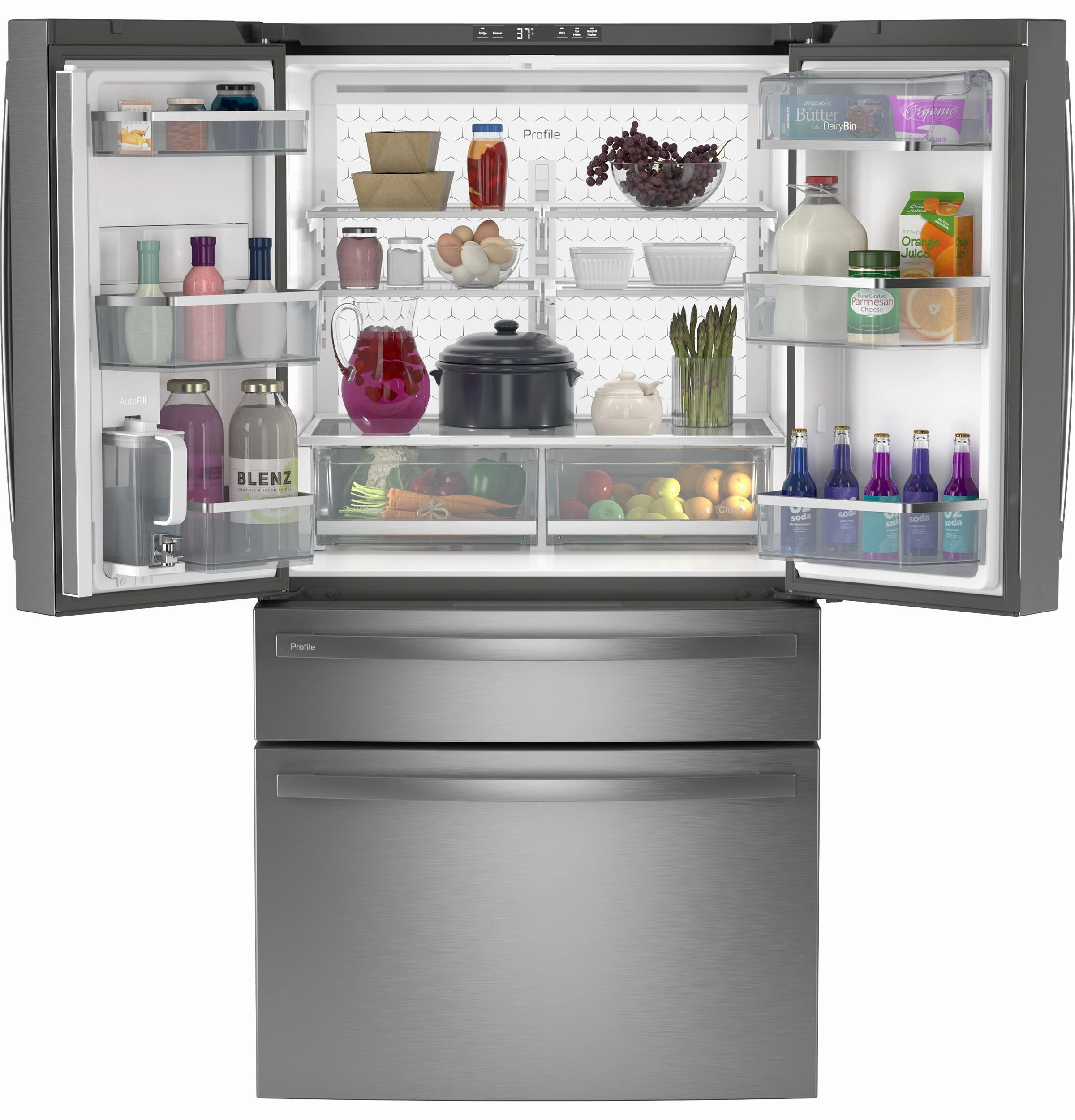 Ge Appliances PGE29BYTFS Ge Profile&#8482; Series Energy Star? 28.7 Cu. Ft. Smart Fingerprint Resistant 4-Door French-Door Refrigerator With Dual-Dispense Autofill Pitcher
