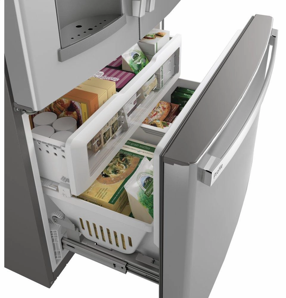 Ge Appliances PYE22KYNFS Ge Profile&#8482; Series Energy Star? 22.1 Cu. Ft. Counter-Depth Fingerprint Resistant French-Door Refrigerator With Hands-Free Autofill