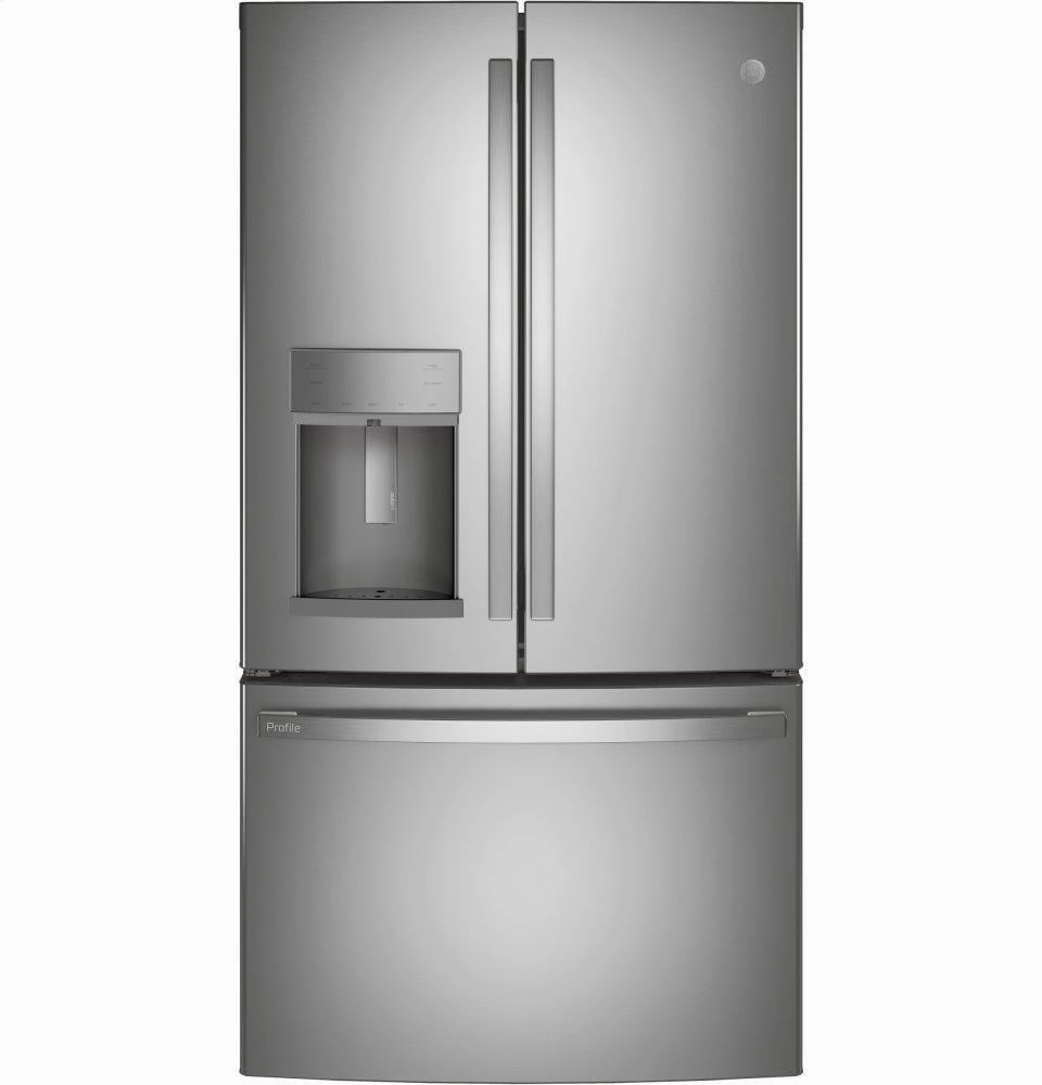 Ge Appliances PYE22KYNFS Ge Profile&#8482; Series Energy Star? 22.1 Cu. Ft. Counter-Depth Fingerprint Resistant French-Door Refrigerator With Hands-Free Autofill Freestanding Refrigerators freestanding fridge freezer combo