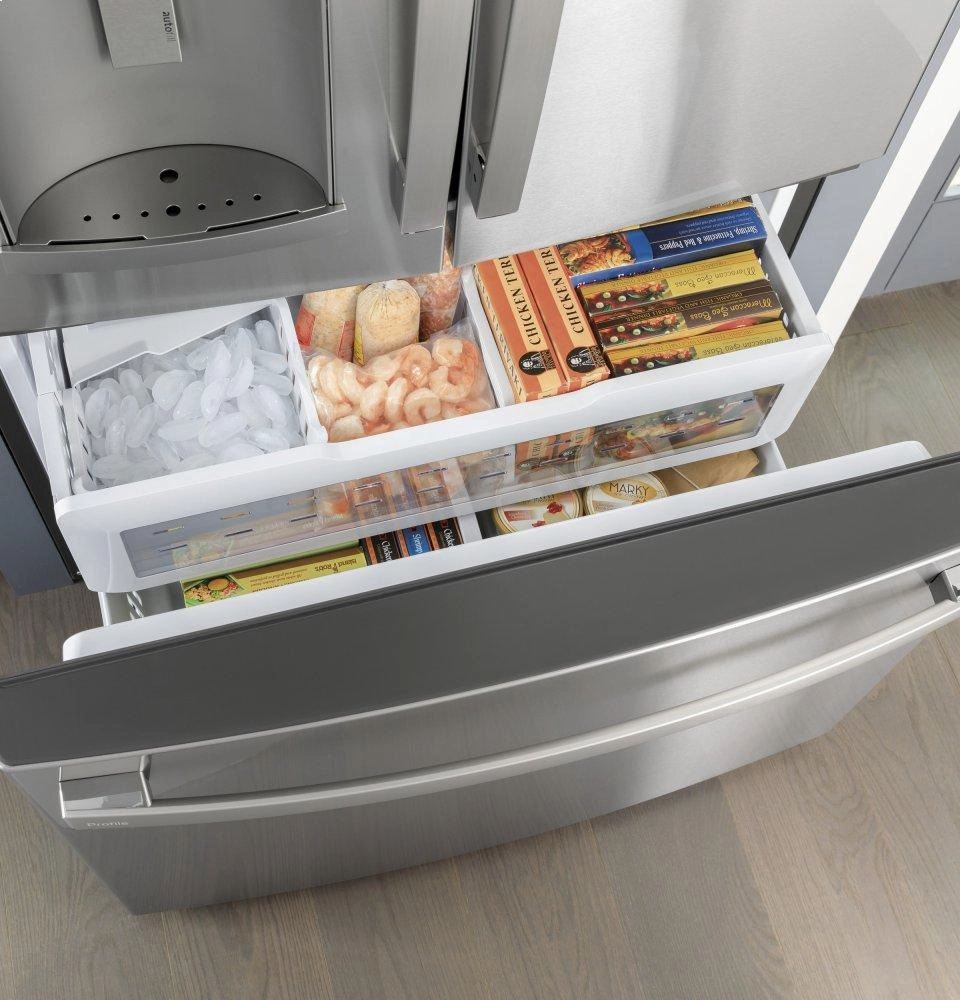 Ge Appliances PYE22KYNFS Ge Profile&#8482; Series Energy Star? 22.1 Cu. Ft. Counter-Depth Fingerprint Resistant French-Door Refrigerator With Hands-Free Autofill