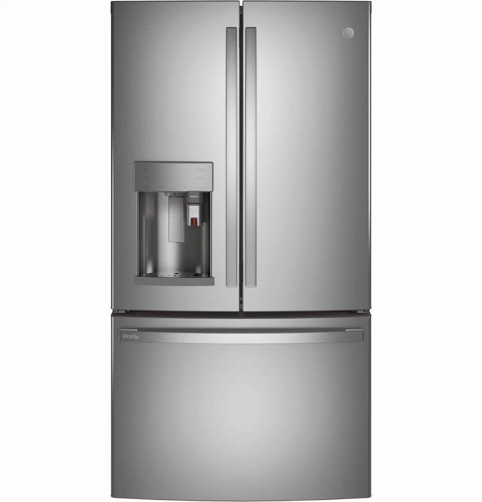 Ge Appliances PYE22PYNFS Ge Profile&#8482; Series Energy Star? 22.1 Cu. Ft. Smart Counter-Depth Fingerprint Resistant French-Door Refrigerator With Keurig? K-Cup? Brewing System Freestanding Refrigerators freestanding fridge freezer combo