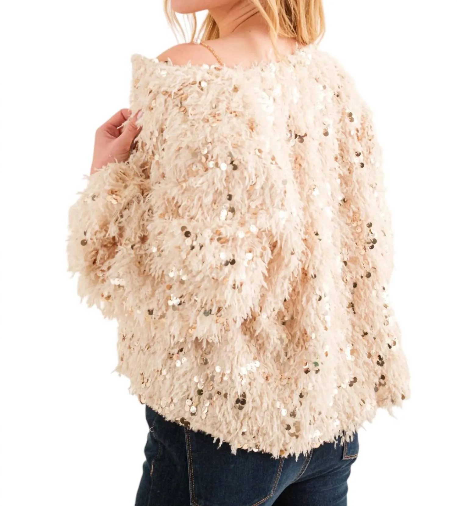 Get To You Sequin And Feather Jacket In Cream