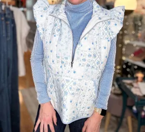 Half Zip Jacket In White/ Blue