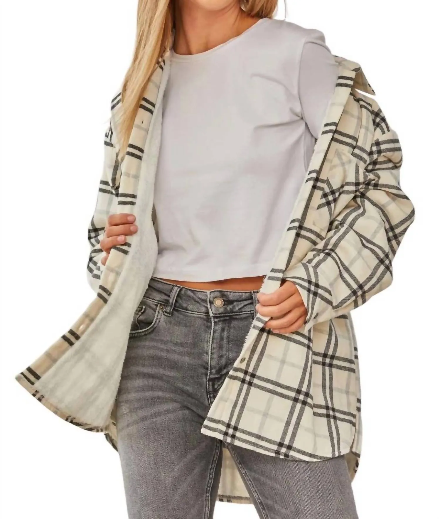 Hand In Hand Plaid Shacket In Ivory/black