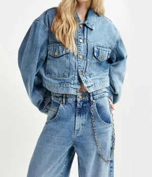 Hespero Cropped Denim Jacket In Blue