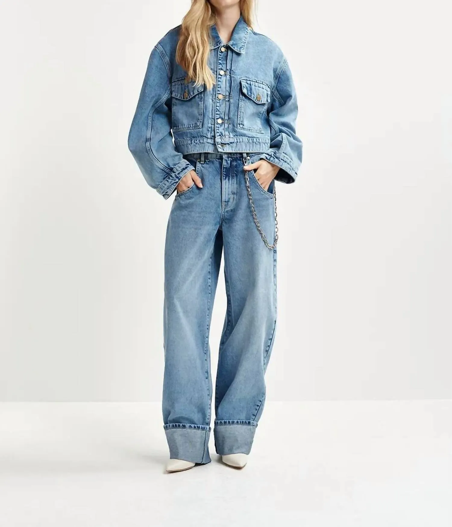 Hespero Cropped Denim Jacket In Blue