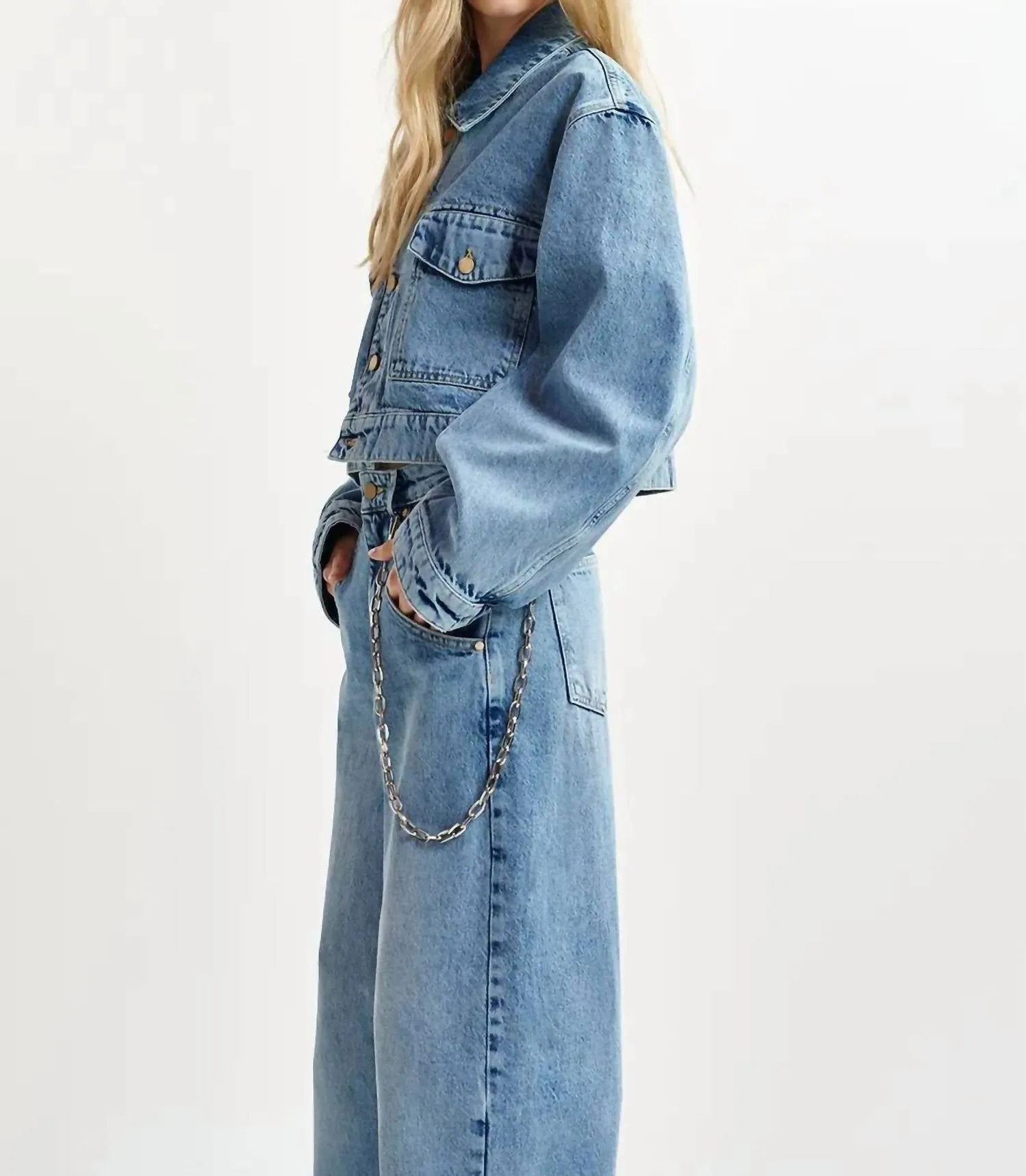 Hespero Cropped Denim Jacket In Blue