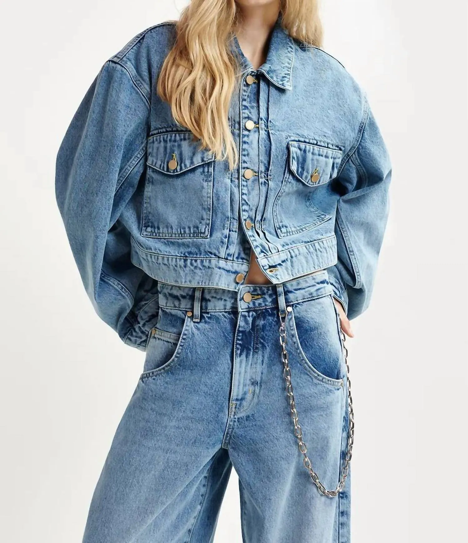 Hespero Cropped Denim Jacket In Blue
