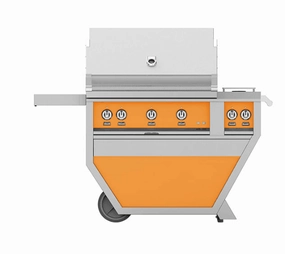 Hestan GABR36CX2LPOR Hestan 36" Liquid Propane Gas Deluxe Freestanding Grill And Cart W/ Double Side Burner Gabr36Cx2 - Orange (Custom Color: Citra) Barbeque Grills,outdoor bbq grill