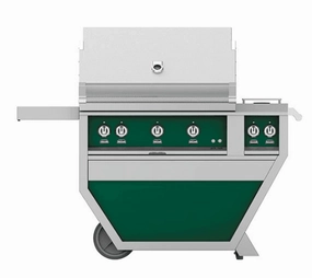Hestan GMBR36CX2LPGR Hestan 36" Liquid Propane Gas Deluxe Freestanding Grill And Cart W/ Double Side Burner Gmbr36Cx2 - Green (Custom Color: Grove) Liquid Propane Barbeque Grills,propane gas grill