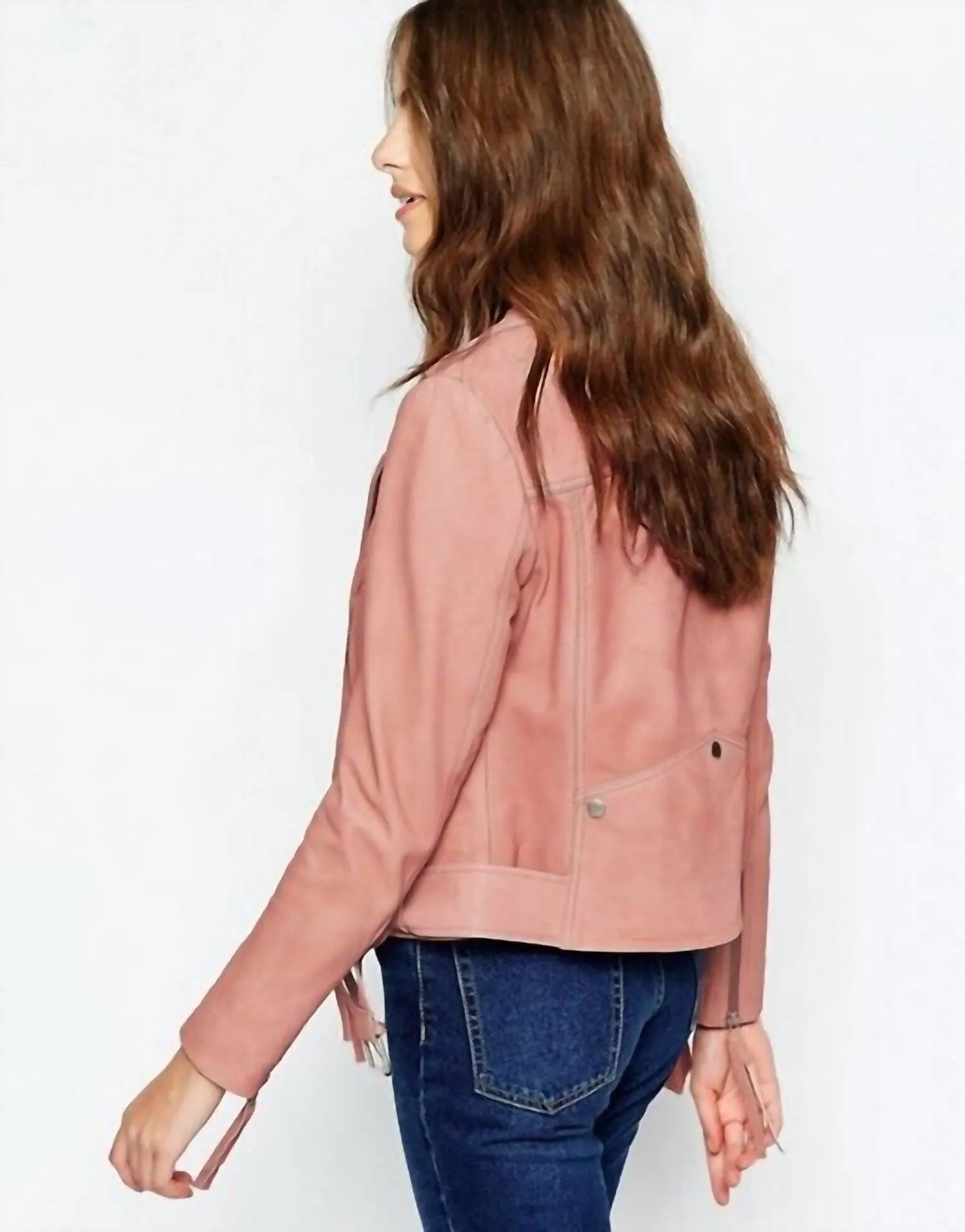 Holmdale Leather Moto Biker Jacket In Pink