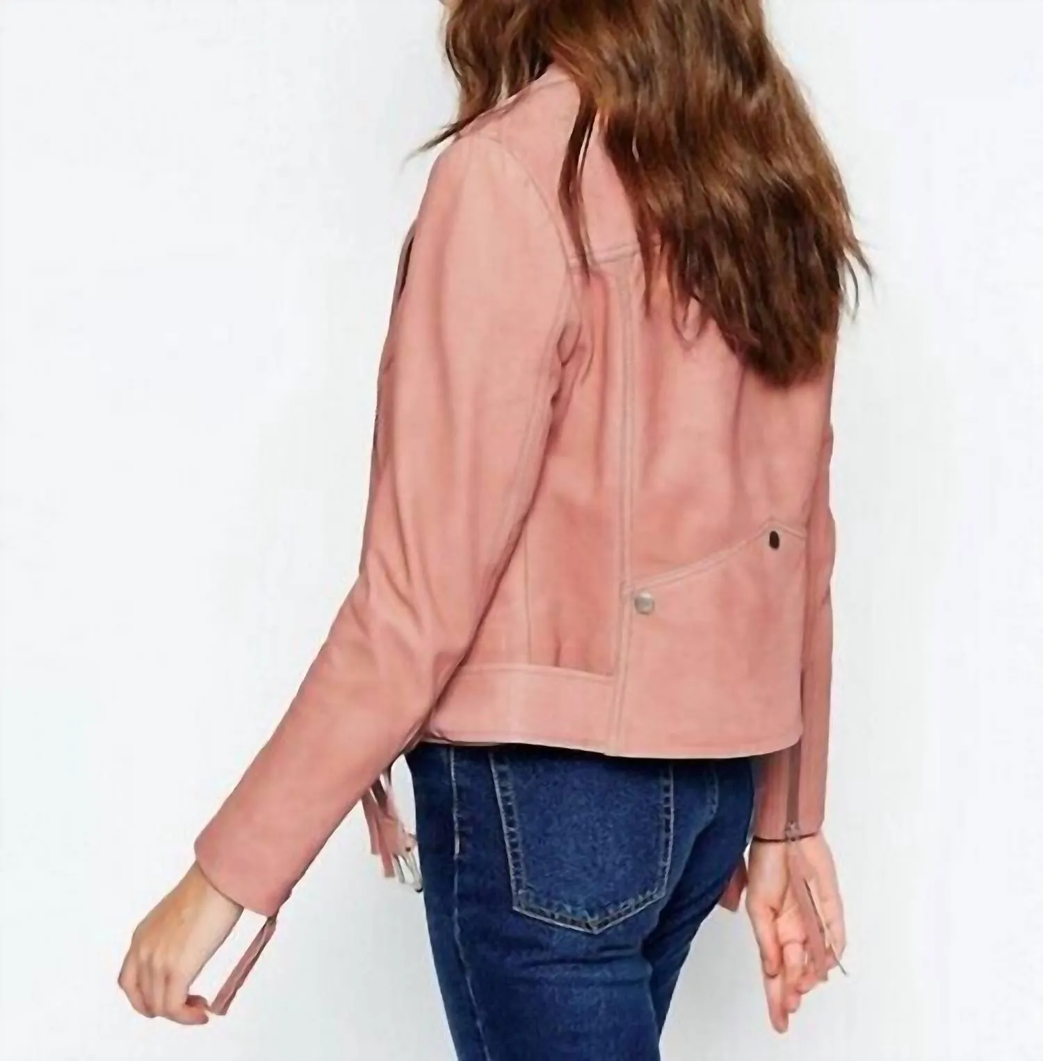 Holmdale Leather Moto Biker Jacket In Pink