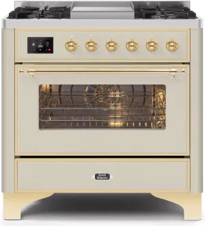 Ilve UM09FDNS3AWGLP Majestic Ii 36 Inch Dual Fuel Liquid Propane Freestanding Range In Antique White With Brass Trim Freestanding Ranges freestanding dual fuel range 30 inch