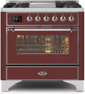 Ilve UM09FDNS3BUC Majestic Ii 36 Inch Dual Fuel Natural Gas Freestanding Range In Burgundy With Chrome Trim Freestanding Ranges freestanding dual fuel range 30 inch