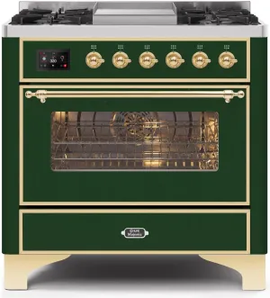 Ilve UM09FDNS3EGG Majestic Ii 36 Inch Dual Fuel Natural Gas Freestanding Range In Emerald Green With Brass Trim Freestanding Ranges freestanding dual fuel range 30 inch
