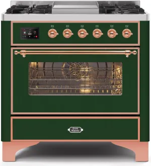 Ilve UM09FDNS3EGP Majestic Ii 36 Inch Dual Fuel Natural Gas Freestanding Range In Emerald Green With Copper Trim Freestanding Ranges freestanding dual fuel range 30 inch