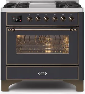 Ilve UM09FDNS3MGB Majestic Ii 36 Inch Dual Fuel Natural Gas Freestanding Range In Matte Graphite With Bronze Trim Freestanding Ranges freestanding dual fuel range 30 inch