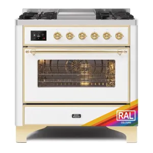 Ilve UM09FDNS3RAGLP Ilve Majestic Ii 36 Um09Fdns3Rag Freestanding Dual Fuel Range With 6 Sealed Burners Yes Single Oven With Triple Glass Door In Ral Color With Brass Knobs Freestanding Ranges freestanding dual fuel range 30 inch