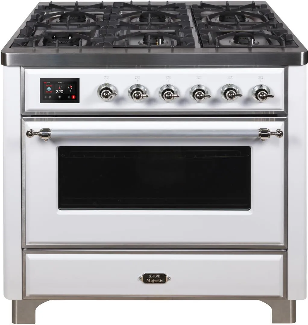 Ilve UM09FDNS3WHCLP Majestic Ii 36 Inch Dual Fuel Liquid Propane Freestanding Range In White With Chrome Trim Freestanding Ranges freestanding dual fuel range 30 inch