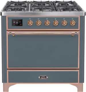 Ilve UM09FDQNS3BGP 36 Inch Dual Fuel Natural Gas Freestanding Range In Blue Grey With Copper Trim Freestanding Ranges freestanding dual fuel range 30 inch