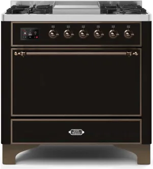 Ilve UM09FDQNS3BKBLP Majestic Ii 36 Inch Dual Fuel Liquid Propane Freestanding Range In Glossy Black With Bronze Trim Freestanding Ranges freestanding dual fuel range 30 inch