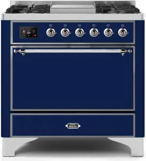 Ilve UM09FDQNS3MBC Majestic Ii 36 Inch Dual Fuel Natural Gas Freestanding Range In Blue With Chrome Trim Freestanding Ranges freestanding dual fuel range 30 inch