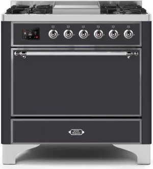 Ilve UM09FDQNS3MGC Majestic Ii 36 Inch Dual Fuel Natural Gas Freestanding Range In Matte Graphite With Chrome Trim Freestanding Ranges freestanding dual fuel range 30 inch