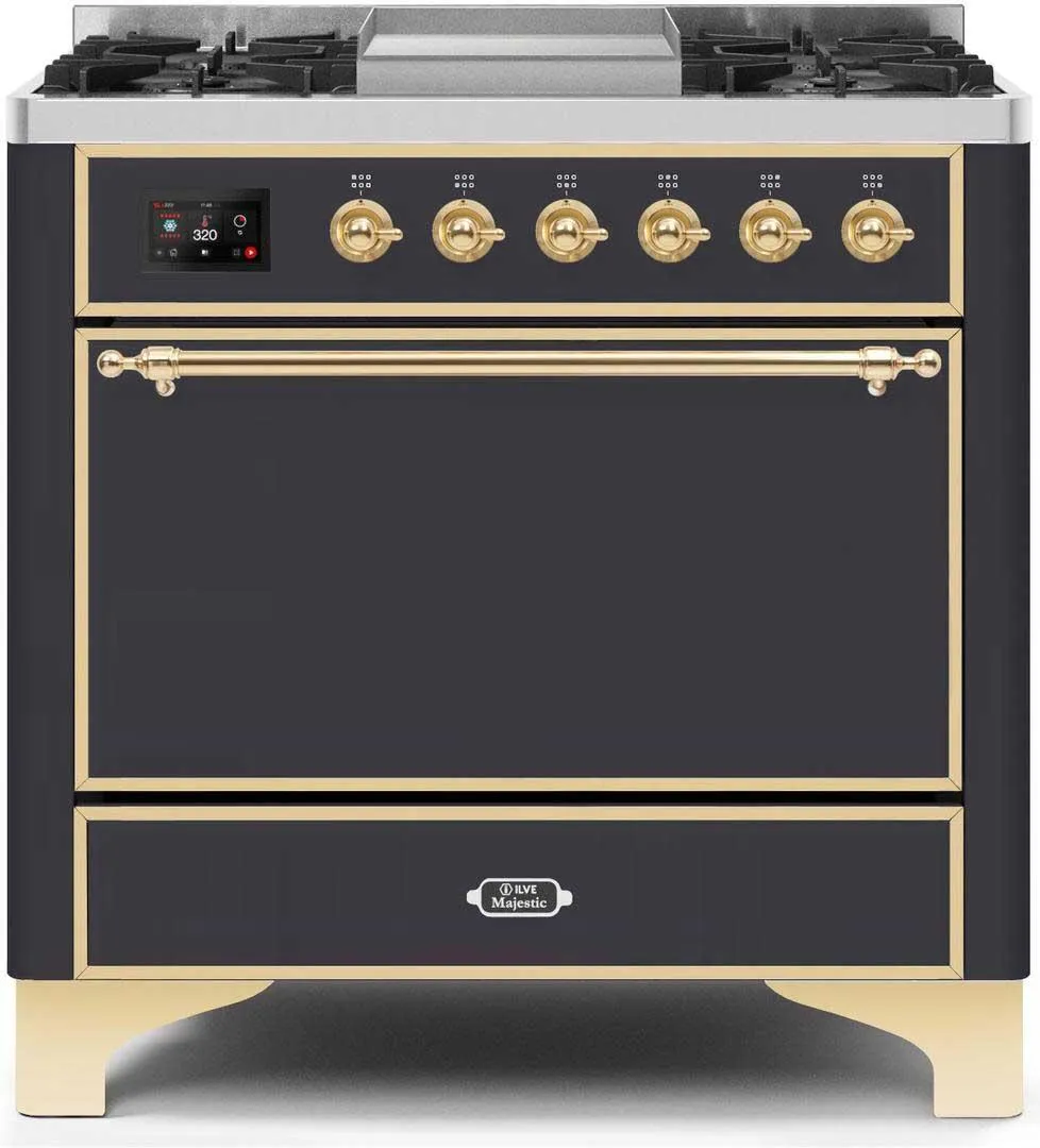 Ilve UM09FDQNS3MGGLP Majestic Ii 36 Inch Dual Fuel Liquid Propane Freestanding Range In Matte Graphite With Brass Trim Freestanding Ranges freestanding dual fuel range 30 inch