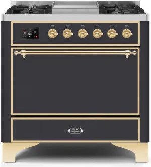 Ilve UM09FDQNS3MGGLP Majestic Ii 36 Inch Dual Fuel Liquid Propane Freestanding Range In Matte Graphite With Brass Trim Freestanding Ranges freestanding dual fuel range 30 inch