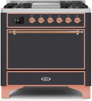 Ilve UM09FDQNS3MGP Majestic Ii 36 Inch Dual Fuel Natural Gas Freestanding Range In Matte Graphite With Copper Trim Freestanding Ranges freestanding dual fuel range 30 inch