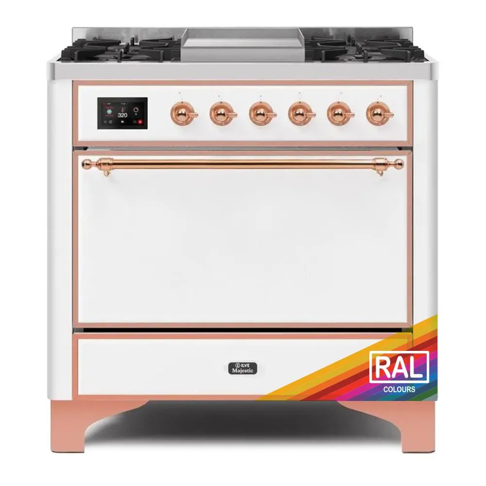 Ilve UM09FDQNS3RAP Ilve Majestic Ii 36 Um09Fdqns3Rap Freestanding Dual Fuel Range With 6 Sealed Burners Yes Single Oven With Solid Door In Ral Color With Copper Knobs Freestanding Ranges freestanding dual fuel range 30 inch