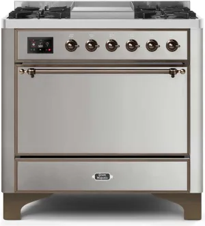 Ilve UM09FDQNS3SSBLP Majestic Ii 36 Inch Dual Fuel Liquid Propane Freestanding Range In Stainless Steel With Bronze Trim Freestanding Ranges freestanding dual fuel range 30 inch