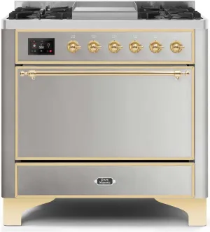 Ilve UM09FDQNS3SSGLP Majestic Ii 36 Inch Dual Fuel Liquid Propane Freestanding Range In Stainless Steel With Brass Trim Freestanding Ranges freestanding dual fuel range 30 inch