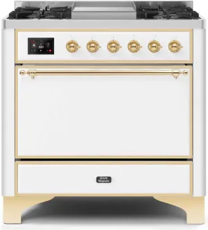 Ilve UM09FDQNS3WHGLP Majestic Ii 36 Inch Dual Fuel Liquid Propane Freestanding Range In White With Brass Trim Freestanding Ranges freestanding dual fuel range 30 inch