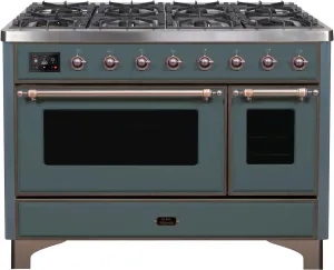 Ilve UM12FDNS3BGBLP Majestic Ii 48 Inch Dual Fuel Liquid Propane Freestanding Range In Blue Grey With Bronze Trim Freestanding Ranges freestanding dual fuel range 30 inch
