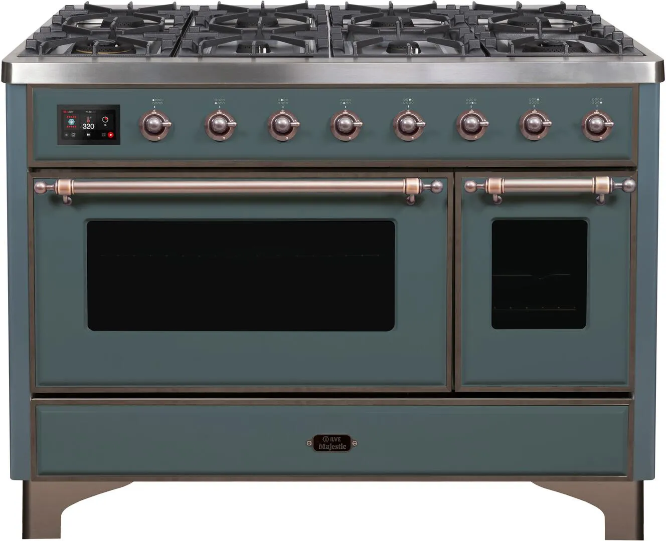 Ilve UM12FDNS3BGBLP Majestic Ii 48 Inch Dual Fuel Liquid Propane Freestanding Range In Blue Grey With Bronze Trim Freestanding Ranges freestanding dual fuel range 30 inch
