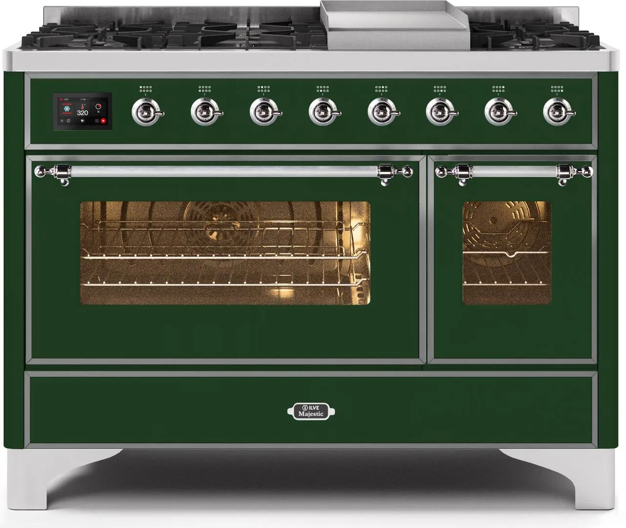 Ilve UM12FDNS3EGC Majestic Ii 48 Inch Dual Fuel Natural Gas Freestanding Range In Emerald Green With Chrome Trim Freestanding Ranges freestanding dual fuel range 30 inch