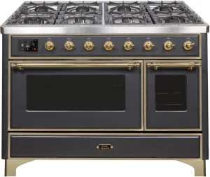 Ilve UM12FDNS3MGGLP Majestic Ii 48 Inch Dual Fuel Liquid Propane Freestanding Range In Matte Graphite With Brass Trim Freestanding Ranges freestanding dual fuel range 30 inch