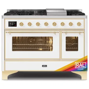 Ilve UM12FDNS3RAG Ilve Majestic Ii 48 Um12Fdns3Rag Freestanding Dual Fuel Range With 8 Sealed Burners Yes Double Oven With Triple Glass Door In Ral Color With Brass Knobs Freestanding Ranges freestanding dual fuel range 30 inch