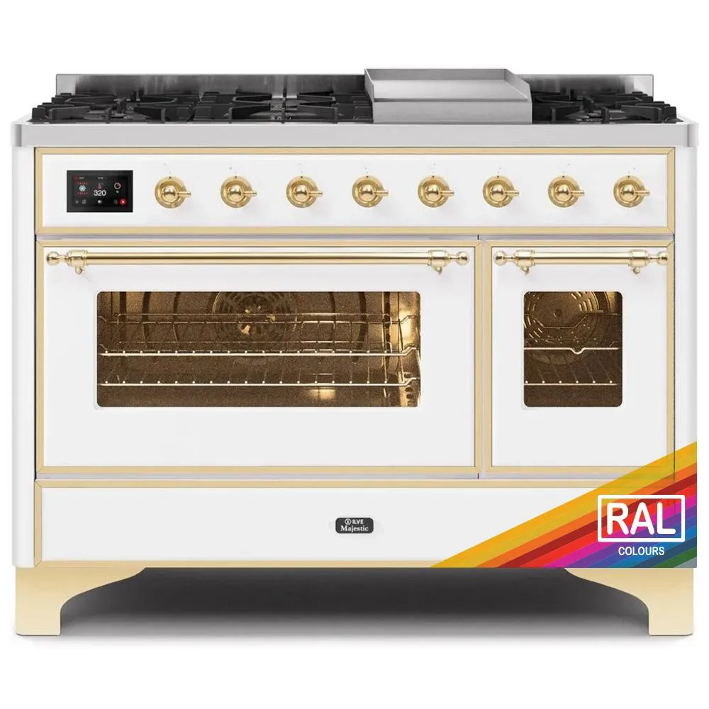 Ilve UM12FDNS3RAG Ilve Majestic Ii 48 Um12Fdns3Rag Freestanding Dual Fuel Range With 8 Sealed Burners Yes Double Oven With Triple Glass Door In Ral Color With Brass Knobs Freestanding Ranges freestanding dual fuel range 30 inch