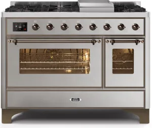 Ilve UM12FDNS3SSB Majestic Ii 48 Inch Dual Fuel Natural Gas Freestanding Range In Stainless Steel With Bronze Trim Freestanding Ranges freestanding dual fuel range 30 inch