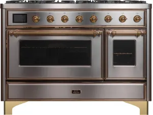 Ilve UM12FDNS3SSG Majestic Ii 48 Inch Dual Fuel Natural Gas Freestanding Range In Stainless Steel With Brass Trim Freestanding Ranges freestanding dual fuel range 30 inch