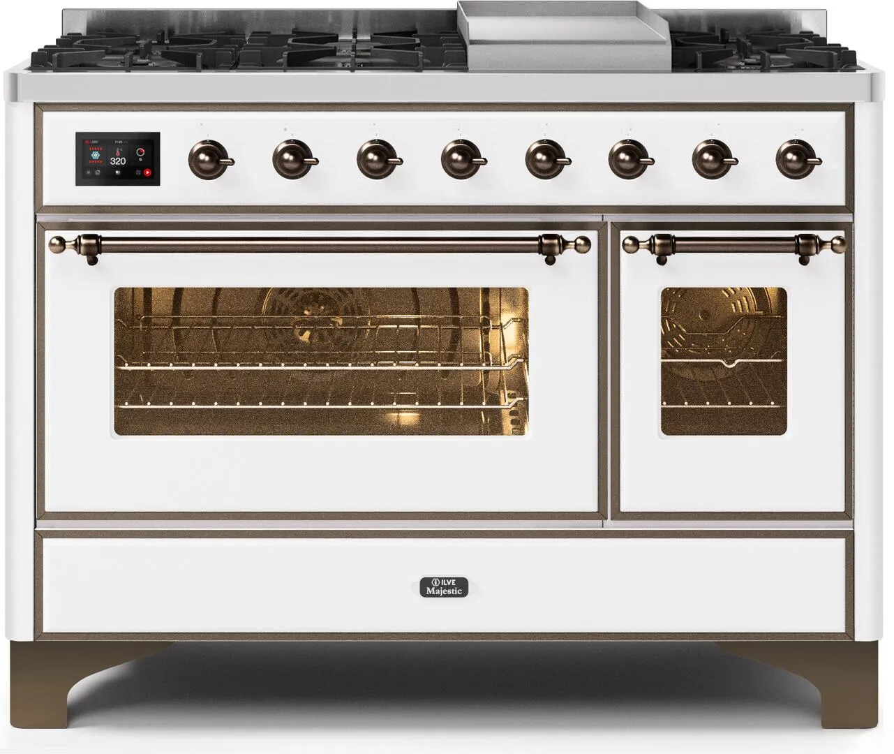 Ilve UM12FDNS3WHB Majestic Ii 48 Inch Dual Fuel Natural Gas Freestanding Range In White With Bronze Trim Freestanding Ranges freestanding dual fuel range 30 inch