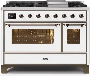Ilve UM12FDNS3WHB Majestic Ii 48 Inch Dual Fuel Natural Gas Freestanding Range In White With Bronze Trim Freestanding Ranges freestanding dual fuel range 30 inch
