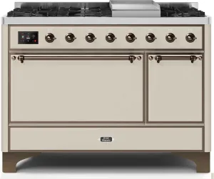 Ilve UM12FDQNS3AWB Majestic Ii 48 Inch Dual Fuel Natural Gas Freestanding Range In Antique White With Bronze Trim Freestanding Ranges freestanding dual fuel range 30 inch