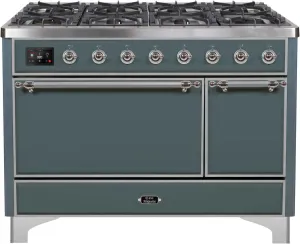 Ilve UM12FDQNS3BGC Majestic Ii 48 Inch Dual Fuel Natural Gas Freestanding Range In Blue Grey With Chrome Trim Freestanding Ranges freestanding dual fuel range 30 inch