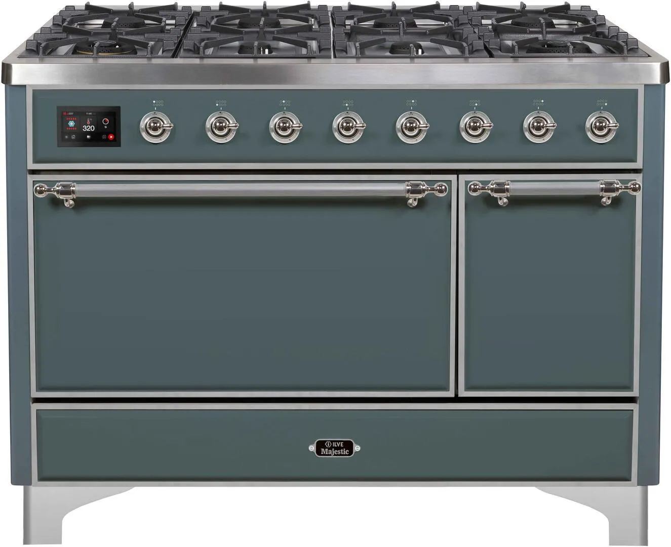 Ilve UM12FDQNS3BGC Majestic Ii 48 Inch Dual Fuel Natural Gas Freestanding Range In Blue Grey With Chrome Trim Freestanding Ranges freestanding dual fuel range 30 inch