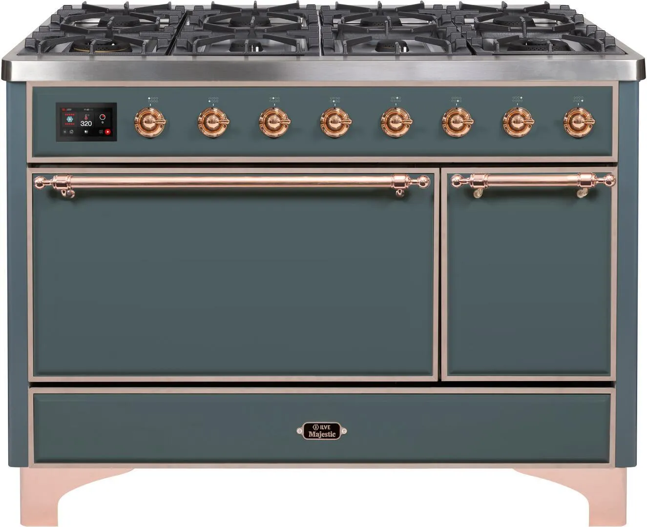 Ilve UM12FDQNS3BGPLP Majestic Ii 48 Inch Dual Fuel Liquid Propane Freestanding Range In Blue Grey With Copper Trim Freestanding Ranges freestanding dual fuel range 30 inch
