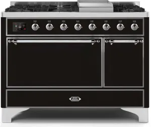 Ilve UM12FDQNS3BKCLP Majestic Ii 48 Inch Dual Fuel Liquid Propane Freestanding Range In Glossy Black With Chrome Trim Freestanding Ranges freestanding dual fuel range 30 inch